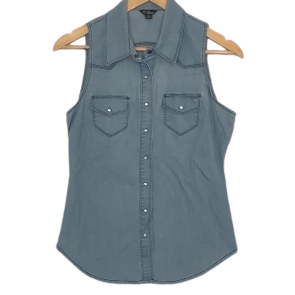 Guess Denim Sleeveless Top Size M - Picture 1 of 9
